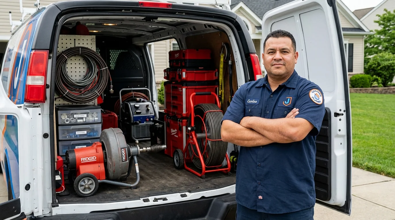 Professional drain cleaning equipment and Johns Plumbing LLC plumber in Temple Hills