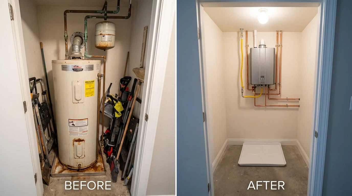 Tank water heater versus wall-mounted tankless unit comparison for Temple Hills, MD homeowners