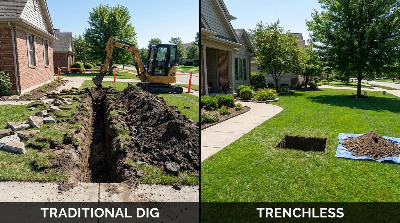 Trenchless sewer repair with minimal yard damage versus traditional excavation in Temple Hills, MD